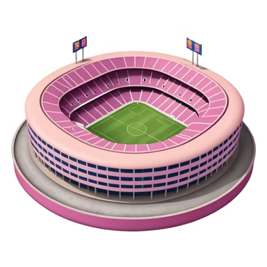 simplified expressive stadium inspired by Camp Nou, rounded shape, pinkish lighting sticker