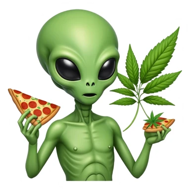 Alien with weed and pizza sticker