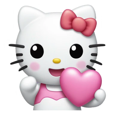 Hello kitty making a happy face and holding a pink heart in her hand sticker
