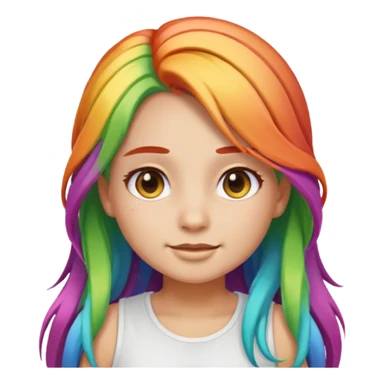 girl emoji with long rainbow hair, she's wearing a white top and has light olive skin  sticker