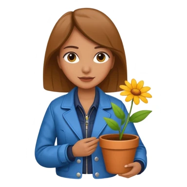 woman holding a flower pot in jacket sticker