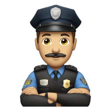 A man with a mustache and short hair with police cap driving a pickup sticker