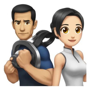 Jokowi gym muscle and anime girl sticker