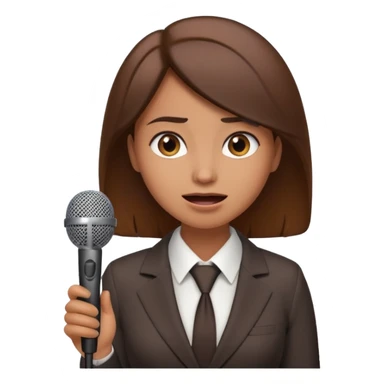 a office woman presenting her idea with microphone stop smiling and got scared with disappointed face
 sticker