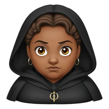 Alecto Carrow in harry potter, a woman fat, brown knot bun hair, look evil, black cloak sticker