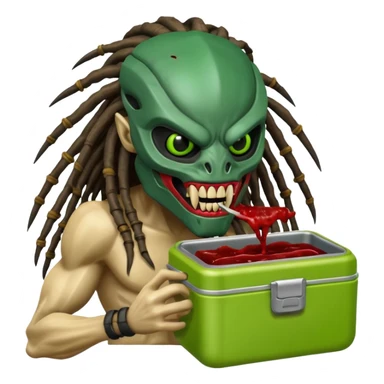 The predator with mask eating from a lunchbox sticker