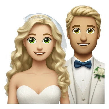 Bride with long wavy lose brown hair and green eyes and blonde groom with blue eyes  sticker
