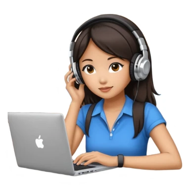 An Asian girl at the bar with a laptop and headphones on sticker