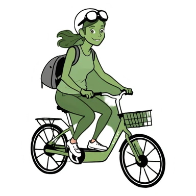 A women who rides an e bike with a bike trailer for kids  sticker
