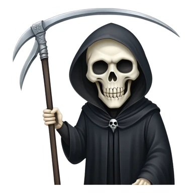 The Grim Reaper bent over, staring at you with his scythe in hand sticker