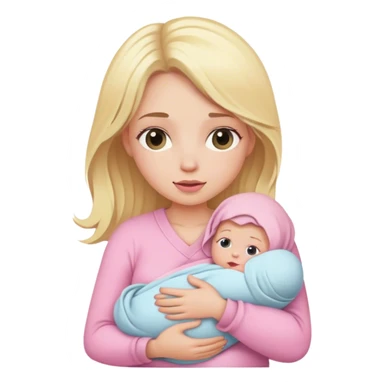 Blonde girl holding a new born baby while the baby is wrapped in pink. sticker