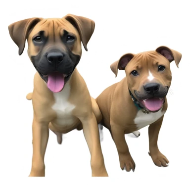 Black mouth cur puppy next to black and white smiling pit bull sticker