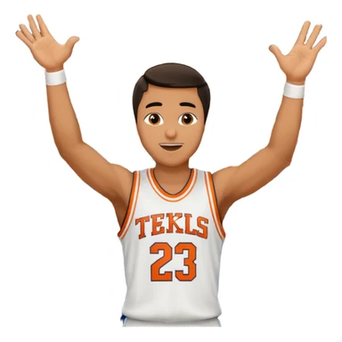 Maverick Trevillian in the crowd at an amateur basketball game. He leans towards the camera and enthusiastically shouts "six seven while performing a distinctive hand gesture: both hands open, palms facing upward, moving up and down as if weighing two options. sticker