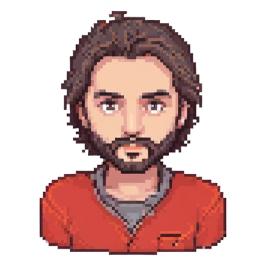 Recep İvedik wearing his signature red shirt, thick eyebrows, and beard, pixel art style sticker