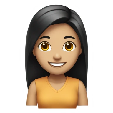 girl working happy straight black hair sticker