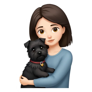 Brunette girl with black cairn terrier hug sticker