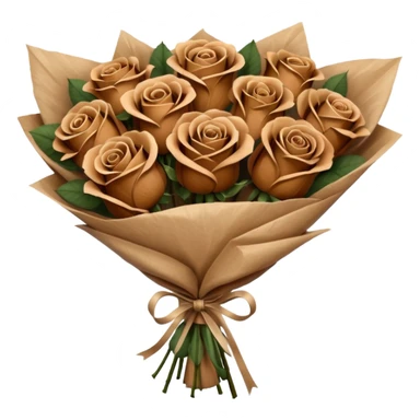 Bouquet of brown roses in a paper package sticker