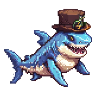 pixel art shark wearing a tophat sticker