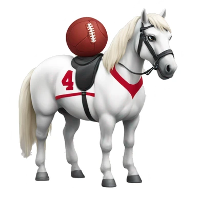 a white horse mascot wearing a crimson footbal jersey sticker