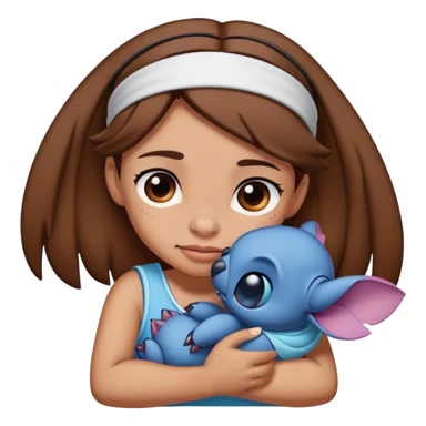 stitch hugging a girl with brown hair and a headband on  sticker