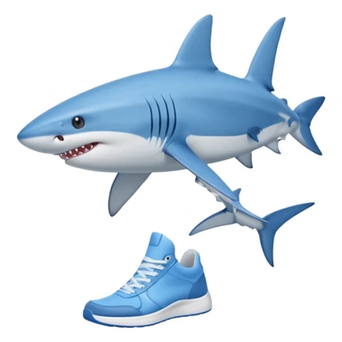 a blue shark walking on two legs, wearing blue high-top sneakers sticker