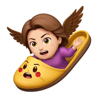 a slipper flying through the air, angry mom in background, emoji style sticker