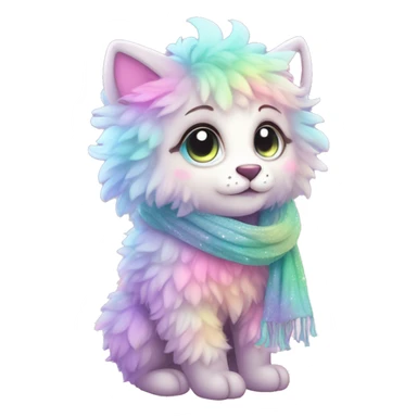 Edgy Kawaii cute gorgeous colorful sparkly bright light pastel gradient fantasy ethereal fluffy fursona animal creature with a cute scarf full body sticker