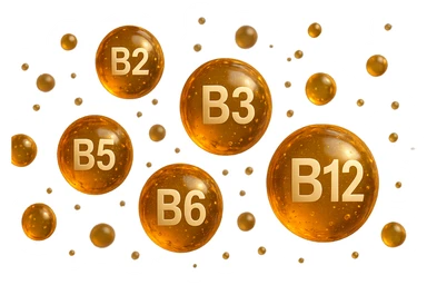 particella di vitamine b1, b2, b3, b5, b6, b12 fluttuano in aria, iperrealistica 4k sticker