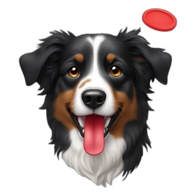 Black Tri Australian Shepherd with a red Frisbeein his mouth sticker
