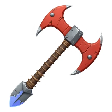 savage barbarian axe object icon, spiked double blade, battle-worn metal, scratches, heavy fantasy weapon, 3D cartoon, mobile game icon style, centered, clean background, no text, no watermark sticker