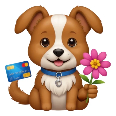 Dog with a credit card and flower sticker