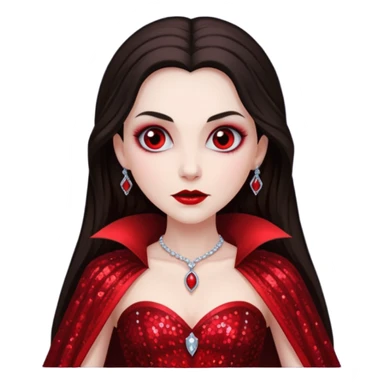 Bride of Dracula with long dark brown hair, red sequin outfit sticker