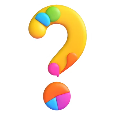 a floating question mark with a colorful and modern circular border, 3D emoji style, no text sticker