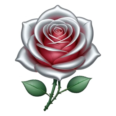 A rose emoji made of liquid silver metal minimalistic iOS emoji style, centered sticker
