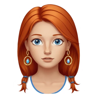 Attractive Greek woman with a wide face, freckles, Long straight amber-red hair and gold hoop earrings and blue eyes sticker
