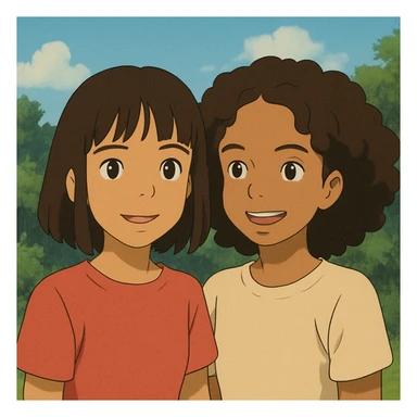 Una chica morenita con cabello lacio y fleco y otra chica a su lado morenita con el cabello chino sticker