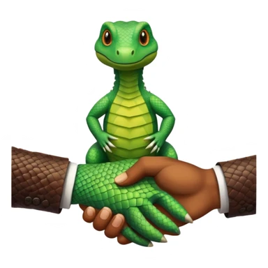 Brown Skinned Hand shaking hands with green scaled reptile hand  sticker