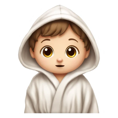 very sad portait of brown haired adorable baby rabbit in big bathrobe and big cute eyes sticker
