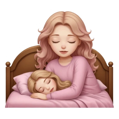 girl with pale skin and long wavy light brown hair in light pink clothes sleeping alone sticker