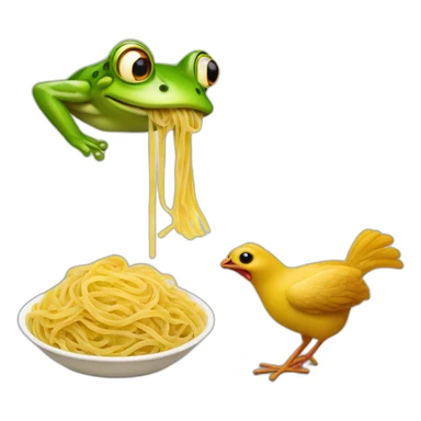 frog sharing pasta with a chicken sticker