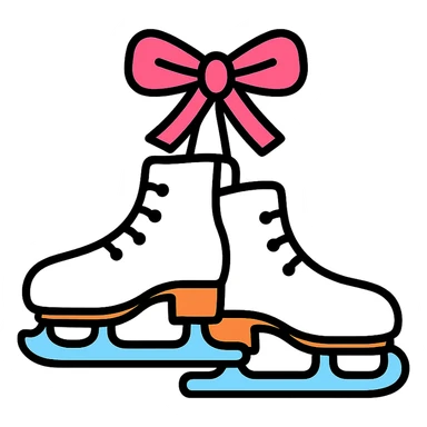 white ice skates with pink ribbon tied, clean and clear, icon style sticker