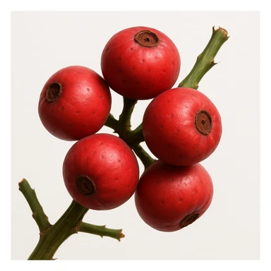 realistic cluster of red round spike-free Stenocereus fruits on a branch with white background sticker