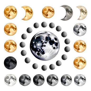lunar month cycle showing different moon phases from new moon to full moon sticker
