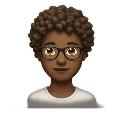 brown with curly hair boy, with glasses and white skin sticker