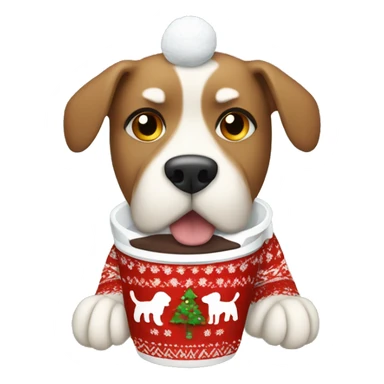 dog with christmas sweater and a hot cocoa sticker