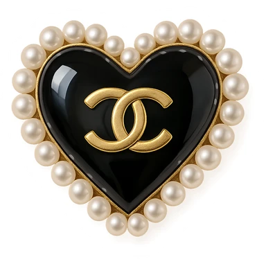  only the elegant heart with pearls and gold Chanel logo, glossy, pastel colors, realistic style, with no background. black pink,  sticker