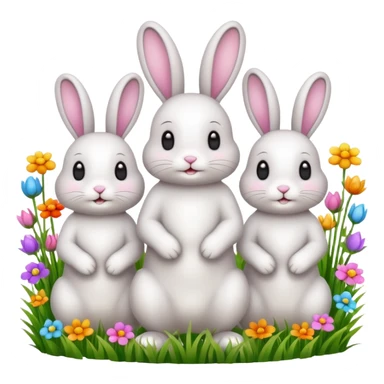 realistic 3 Bunny's standing in grass field with flowers happy looking foward sticker