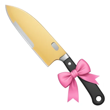 Kitchen knife with a pink bow tied around the handle, emoji style, simple, flat vector, white background, only one object sticker
