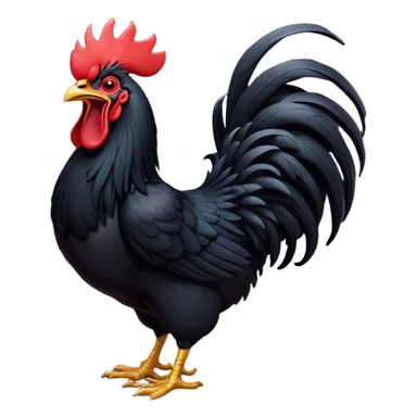 Cinematic Cute Yawning Black Rooster Portrait Emoji, Head tilted slightly with a dramatic, wide-open yawn, showcasing a soft, downy black plumage with a crisp red comb and drooping wings, round eyes barely open in drowsy contentment, Simplified yet irresistibly adorable features, highly detailed, glowing with a soft, cozy glow, high shine, relaxed yet expressive, stylized with a touch of whimsy, bright and endearing, soft glowing outline, capturing the essence of a sleepy yet affectionate rooster, so drowsy it feels like it could stretch out of the screen and curl up for a nap! sticker