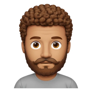 Curly-haired nightingale, with brown hair, a thick beard and a suvata to match the color of the hair on his head, large build, but not fat in a gray T-shirt, chest shot, IOS memoji style sticker